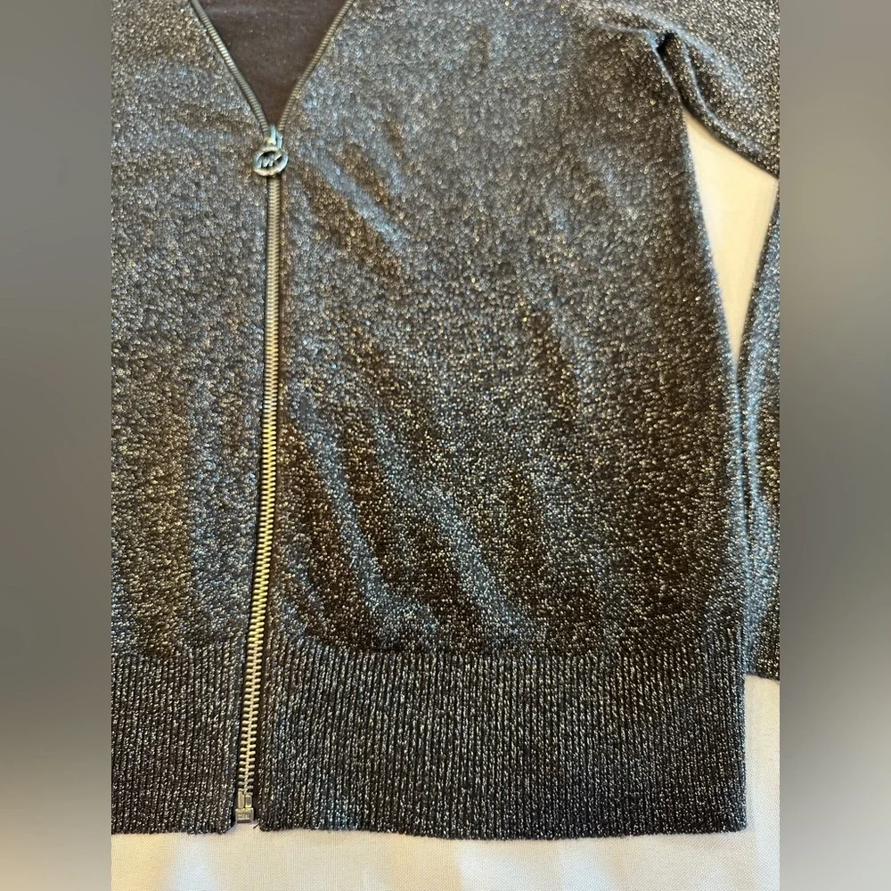 Michael Kors Glittering Silver Black Zip Up Top Size Medium